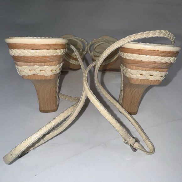 Dior Tan Leather Ankle Wrap Braided Sandals Wood Platform Women Size 11/ EUR 41 - Picture 6 of 10